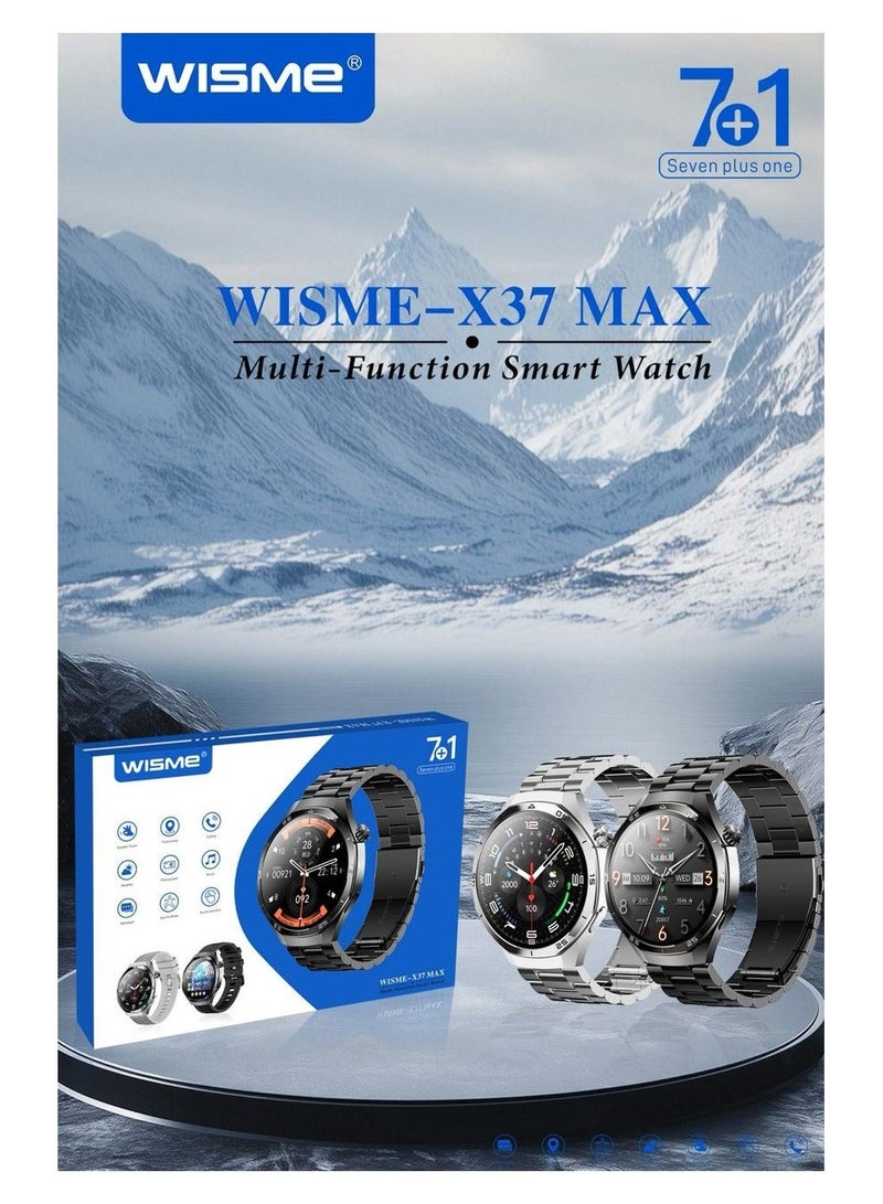 WISME ساعة ذكية متعددة الوظائف WISME X37 MAX مع 7 أزواج من الأشرطة وكابل الشحن مصممة للرجال باللون الفضي - Image 3